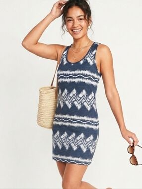 Beach Exist Navy & White Chevron Tank Mini Dress / Coverup